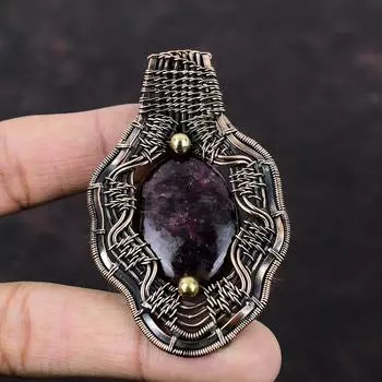 Кулон с розовым турмалином, кулон из медной проволоки, изящный кулон, очень красивая медная ювелирная подвеска, кулон с драгоценным камнем, ювелирное изделие ручной работы, подарок для мамы