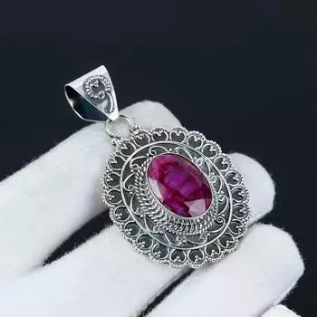 Кулон с рубином из кашмира, ювелирное изделие ручной работы, ожерелье из стерлингового серебра 925 пробы, ювелирное изделие с рубином из кашмира, подарок для него на Новый год 1.97 розовый