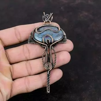 Кулон с рубином в синем кианите, обернутый медной проволокой, подвеска из настоящего драгоценного камня, ручная работа, обернутая проволокой, ювелирное изделие в подарок другу, медные украшения