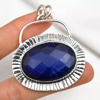 Кулон с сапфиром, выращенным в лаборатории, ювелирное изделие ручной работы, кулон из стерлингового серебра 925 пробы, подарок для нее, женский кулон, совершенно новый кулон 2.13 Inches синий