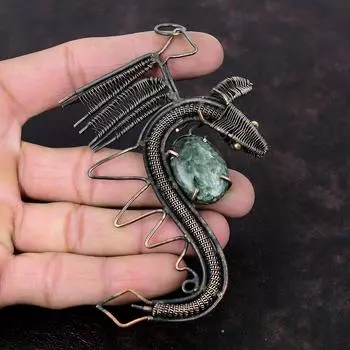 Кулон с серафинитом, медная проволока, кулон, кулон с драгоценным камнем, ювелирные изделия с драконом, кулон ручной работы, медный кулон с серафинитом, подарок для мамы