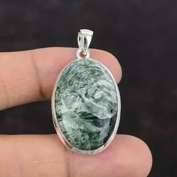 Кулон с серафинитом, подвеска из стерлингового серебра 925 пробы, потрясающий кулон с драгоценным камнем, ювелирное изделие ручной работы, подарок для мамы, новый кулон, ювелирные изделия с серафинитом