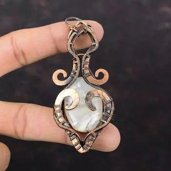 Кулон с шлейфом из агата, кулон в медной проволоке, оригинальный кулон с драгоценным камнем, ювелирные изделия с шлейфом из агата, подвеска ручной работы в стиле бохо, медные украшения для подарка