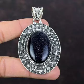 Кулон с синим солнечным камнем, винтажные ювелирные изделия, кулон с драгоценным камнем, кулон из стерлингового серебра 925 пробы, кулон ручной работы, удивительный кулон, серебряные украшения для подарка