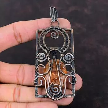 Кулон с солнечным камнем, кулон из медной проволоки, кулон с драгоценным камнем, изысканные украшения из солнечного камня, кулон ручной работы, кулон из медной проволоки, ювелирный подарок для него