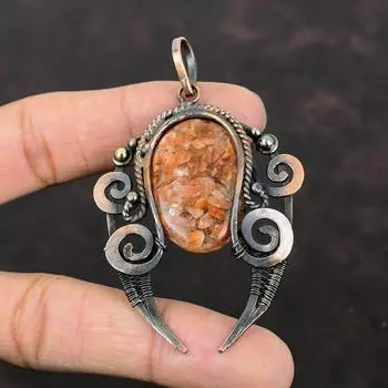 Кулон с солнечным камнем, медная проволока, кулон, кулон с драгоценным камнем, ювелирные изделия из натурального солнечного камня, кулон ручной работы, элегантные медные украшения, свадебный подарок