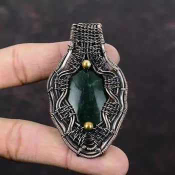 Кулон с вазонитом, кулон в медной проволоке, кулон ручной работы, ювелирные изделия из драгоценных камней, антикварный кулон для подарка, ювелирные изделия из медного вазонита