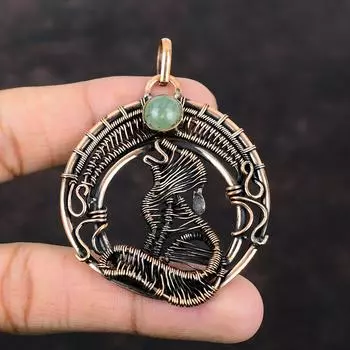 Кулон с вазонитом, кулон в медной проволоке, кулон ручной работы с собакой, кулон в проволоке, ювелирные изделия из вазонита, кулон с драгоценным камнем, медные украшения, подарок для мамы