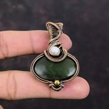 Кулон с вазонитом, медная проволока, кулон с драгоценным камнем, кулон ручной работы с радужным лунным камнем, изысканные медные украшения, подарок для нее, ювелирные изделия с вазонитом