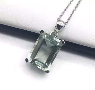 Кулон с зеленым аметистом, кулон для помолвки, серебряный кулон с аметистом, женская подвеска