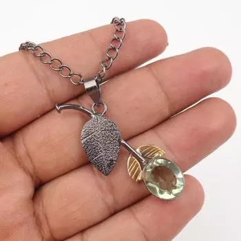 Кулон с зеленым аметистом, серебро 925 пробы с клеймом, ручная работа, женское украшение PP-55-10