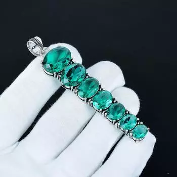 Кулон с зеленым апатитом, Кулон из стерлингового серебра 925 пробы, Кулон ручной работы, Антикварный кулон, Кулон с драгоценным камнем зеленый апатит, Подарок на годовщину 3.14 зелёный