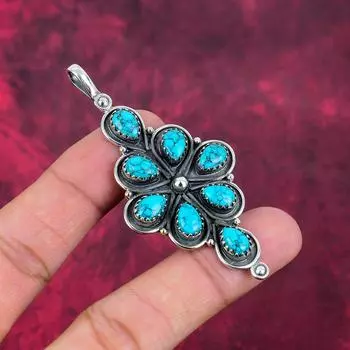 Кулон Santa Rosa Turquoise из цельного серебра 925 пробы, ювелирные изделия с подвеской из драгоценных камней ручной работы, подарки для жены, абсолютно новый кулон 3.03 Inches синий