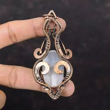 Кулон Селенит Друзы Кулон из медной проволоки Удивительный кулон Изысканные медные украшения Кулон из натурального драгоценного камня Ювелирные изделия ручной работы для подарка