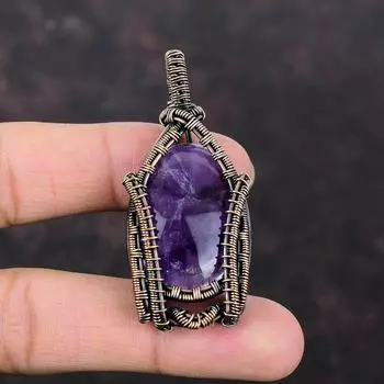 Кулон со звездным аметистом и драгоценным камнем, кулон в медной проволоке, ювелирные изделия со звездным аметистом, антикварный кулон ручной работы, изысканные медные ювелирные изделия, подарок для него