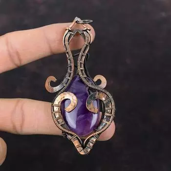 Кулон со звездным аметистом, кулон из медной проволоки, очень красивые медные украшения, драгоценный камень, кулон ручной работы, уникальный ювелирный подарок из проволочной обмотки для мамы