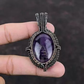 Кулон со звездой и аметистом, медная проволока, кулон с драгоценным камнем, стильный кулон, элегантный ювелирный подарок ручной работы, подарок для мамы, ювелирные изделия из медной проволоки