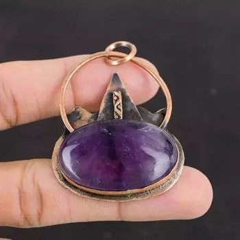 Кулон со звездой и аметистом, медный кулон, ювелирные изделия ручной работы, очень красивый кулон с драгоценным камнем, медные украшения, окисленный кулон, подарок на годовщину для мамы