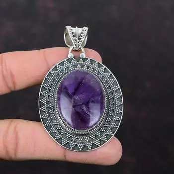 Кулон со звездой и аметистом, ювелирные изделия из драгоценных камней, новый кулон ручной работы, подвеска из стерлингового серебра 925 пробы, подарок для нее, винтажные ювелирные изделия, эффектный кулон