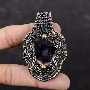 Кулон Super 23 Amethyst, обернутый медной проволокой, дизайнерское ювелирное украшение, подвеска с драгоценным камнем, изумительное медное ювелирное украшение, подвеска ручной работы, подарок для него