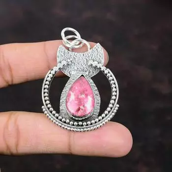 Кулон Thulite из стерлингового серебра 925 пробы, ювелирные изделия из драгоценных камней высшего качества, элегантный кулон ручной работы, подарок для нее, этнический кулон, серебряные украшения