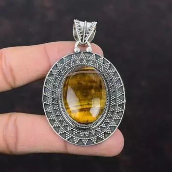 Кулон Тигровый глаз Ювелирные изделия ручной работы Изящный винтажный кулон Подвеска из драгоценного камня Подвеска из стерлингового серебра 925 пробы Ювелирные изделия Тигровый глаз Подарок на помолвку