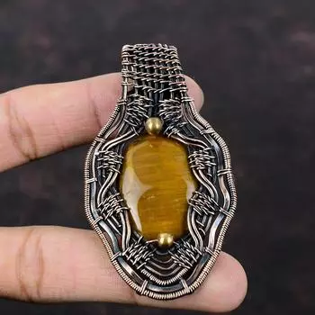 Кулон Тигровый глаз Кулон из медной проволоки Кулон ручной работы Ювелирные изделия из медной проволоки Элегантный кулон Ювелирные изделия из драгоценных камней Подарок для особого случая