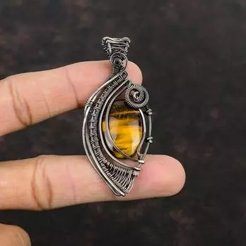 Кулон Тигровый глаз Кулон в медной проволоке Кулон из натурального драгоценного камня Ювелирные изделия из медной проволоки Подвеска ручной работы Подарок для него Ювелирные изделия в упаковке