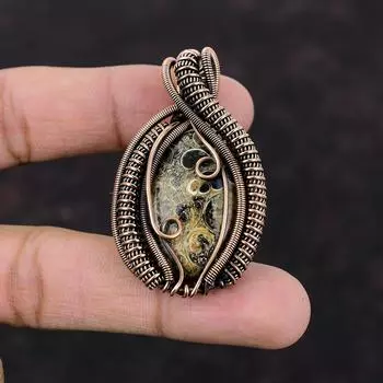 Кулон Turritella с агатом, кулон в медной проволоке, ювелирные изделия из настоящего драгоценного камня, кулон ручной работы, медная упаковка ювелирных изделий, кулон, подарок для нее