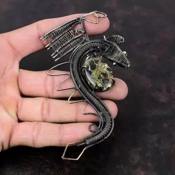 Кулон Turritella с агатом, медная проволока, обернутая подвеской, драгоценный камень, дракон, кулон, медная проволока, ювелирные изделия, подарок на помолвку, кулон ручной работы для женщин