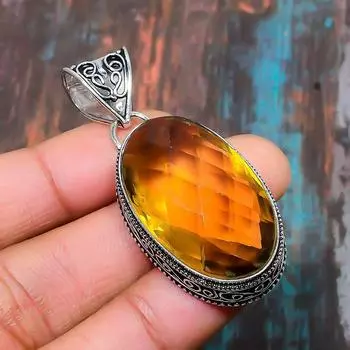 Кулон ювелирных изделий стерлингового серебра 925 драгоценных камней цитрина ручной работы на День благодарения 2.09 Inches жёлтый