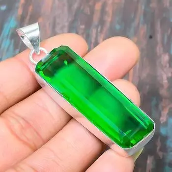 Кулон ювелирных изделий стерлингового серебра 925 пробы драгоценного камня Цаворите ручной работы на День благодарения 2.48 Inches зелёный