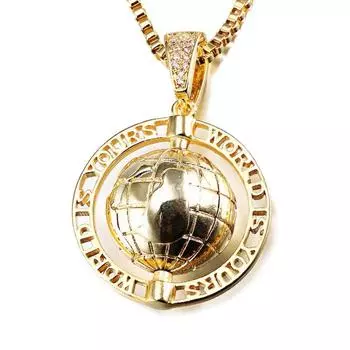 Кулон «Вращающийся глобус Нового Света» Простое Ретро Позолоченное Ожерелье с Цирконом в стиле Хип-Хоп Первые Ювелирные Изделия