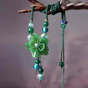 Кулон в этническом стиле, высококачественное украшение из веревки, двухслойное ожерелье с зелеными лепестками для женщин зелёный