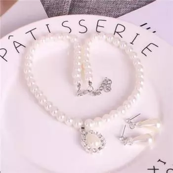 Кулон в форме капли воды, ожерелье из бисера с искусственным жемчугом, серьги, комплект свадебных украшений белый