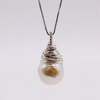 Кулон в стиле барокко, дизайн из стерлингового серебра, ожерелье из белого жемчуга в стиле барокко, ручная работа, женское серебряное ожерелье 13-14mm&45cm&SILVER PLATED