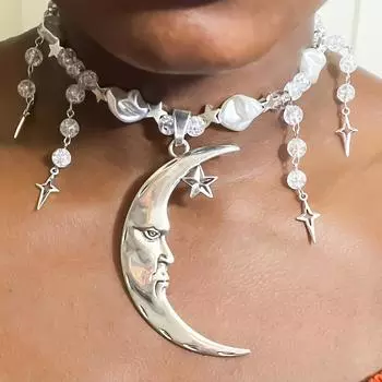 Кулон в стиле бохо с луной, цепочка на ключицу, кристалл, звезда, декор из искусственного жемчуга, ожерелье с кисточками, преувеличенное ожерелье, ювелирные изделия для женщин Moonlighte