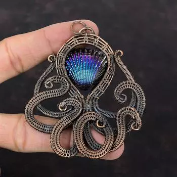 Кулон в виде ракушки с титановым покрытием, медная проволока, кулон с драгоценным камнем, кулон в виде осьминога, браслет ручной работы, новый кулон, медные ювелирные изделия, подарки на помолвку