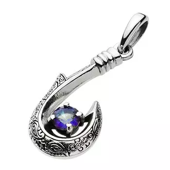 Кулон в виде рыболовного крючка из мистик-кварца fp0506 [Figmart] [серебряный аксессуар]