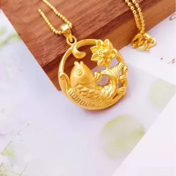 Кулон в виде рыбы-лотоса, пескоструйная обработка, ожерелье в виде рыбы-лотоса, классическая подвеска в виде рыбы-лотоса для женщин one size(16-22CM) золотой