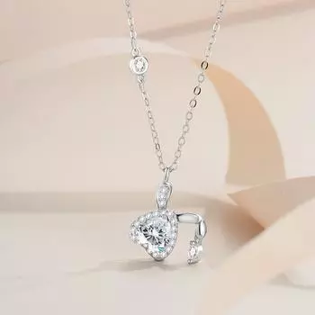 Кулон Заботливый кролик , стерлинговое серебро 925 пробы, отличное ожерелье из муассанита в форме сердца, 0,8 карата, 6*6 мм, ювелирные изделия с бриллиантами для женщин, подарок 0.8 Carat