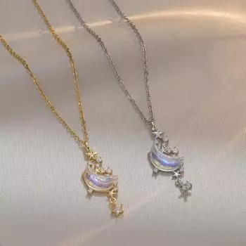 Кулон «Звезда, Луна, Галактика», женская японская и корейская симфоническая цепочка на ключицу серебряный