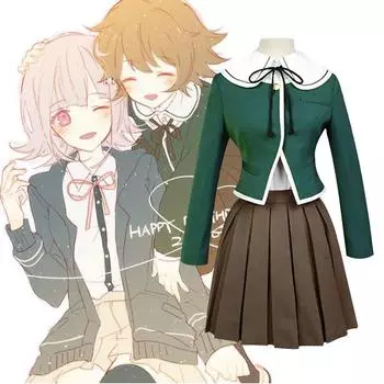 Кума Тихиро Фудзисаки Косплей Костюм Danganronpa Fujisaki Косплей Парик Женская JK Униформа Костюм Хэллоуин Карнавальный Костюм XL