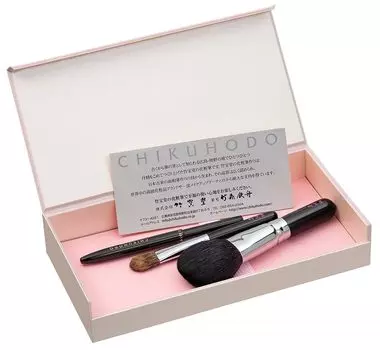 Kumano Fude Chikuhodo Подлинный оригинальный подарочный набор Eyeshadow Lip В комплекте с косметичкой BR-5 из 3 предметов (Пудра/Щеки (Сокохо), (Мацурису/Итачи), чёрный