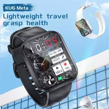 KUMI KU6 Meta Smartwatch 1.96 Inch Full Screen For Android Phones, IP68 Waterproof Smart Watches Heart Rate, Blood Oxygen, Fitness One Size белый