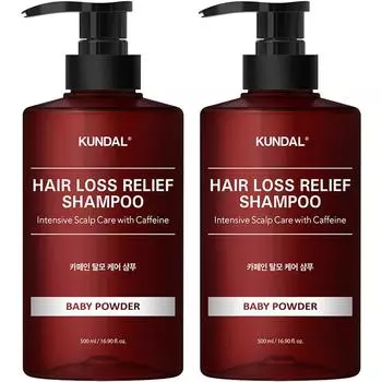 Kundal caffeine hair loss care functional shampoo baby powder scent, 500ml, 2 pcs.