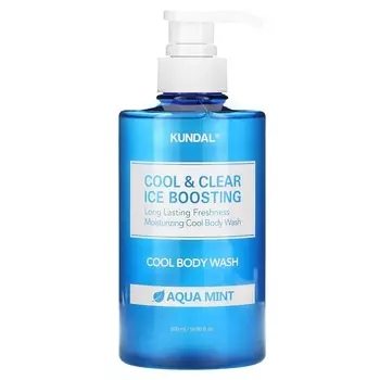 KUNDAL Cool & Clear Ice Boosting, охлаждающий гель для душа, аква-мята, 16,9 жидких унций (500 мл)