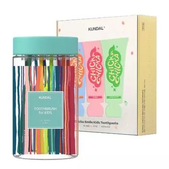 KUNDAL Детская зубная щетка + Детская зубная паста с высоким содержанием фтора 60 г (3 упаковки), Корейская косметика с хорошим ароматом