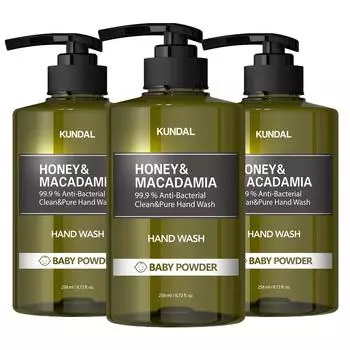 Kundal Honey & Macadamia Clean & Pure Hand Wash Baby Powder, 258ml, 3 units
