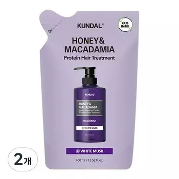 Kundal Honey & Macadamia Hair Treatment Refill Pack White Musk Fragrance, 400ml, 2 pieces